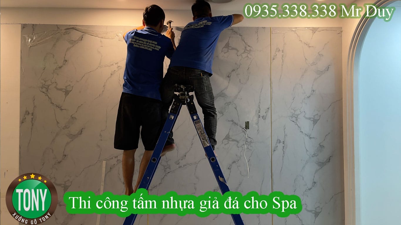 Thi công tấm nhựa giả đá cho spa