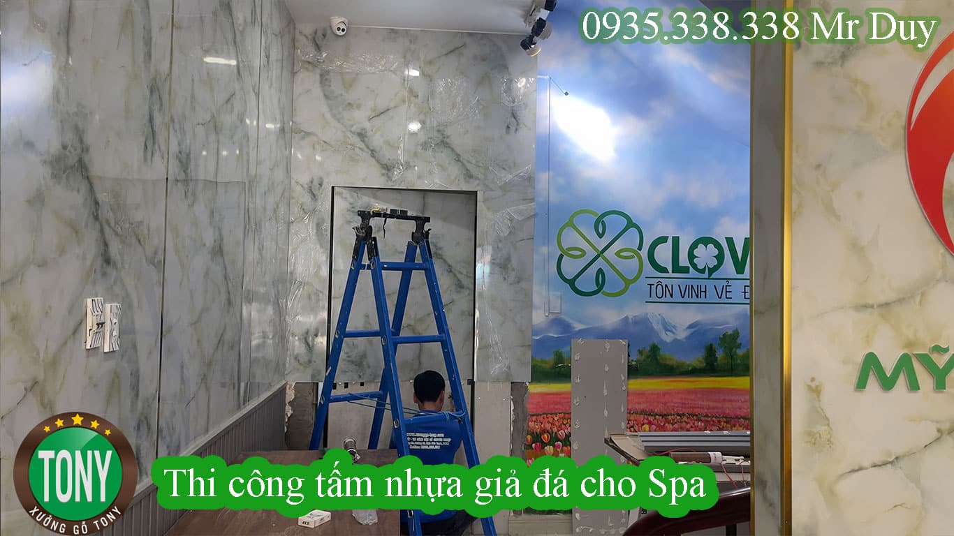 Thi công tấm nhựa giả đá cho spa