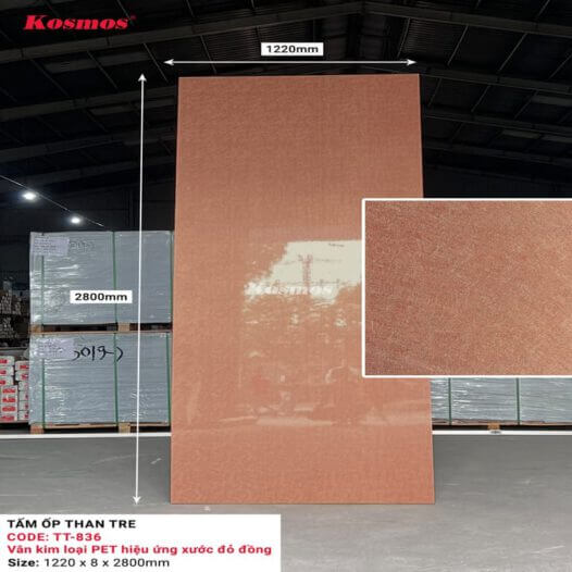Tấm Ốp Than Tre Kosmos TT-836 - Vân Kim Loại PET Hiệu Ứng Xước Đỏ Đồng