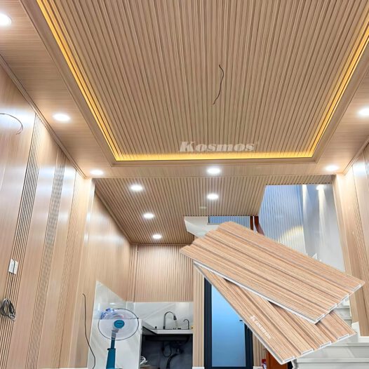 Thi công Nhựa Ốp Tường Kosmos Màu Gỗ Sồi Nhạt (Light Oak)