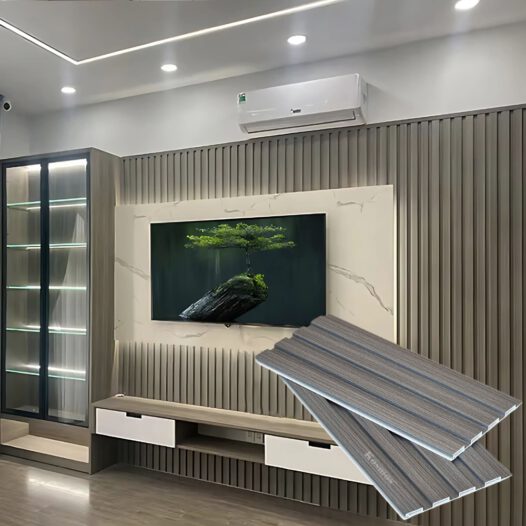 Thi công nhựa ốp tường vân gỗ màu xám (grey wood)