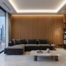 Tấm ốp lam 3 sóng LS3T-01 trang trí tường phòng khách căn hộ cao cấp view thành phố