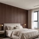 Tấm ốp lam 3 sóng LS3T-02 trang trí tường đầu giường phòng ngủ tone nâu chocolate sang trọng