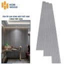 Tấm lam 5 sóng Hobiwood LS503 xám bạc ốp tường phòng đọc sách Luxury bàn làm việc đèn bàn xanh lá ghế đỏ đô Xưởng Gỗ Tony